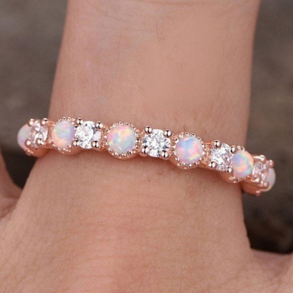 NEW 18K Rose Gold Diamond Opal Eternity Ring